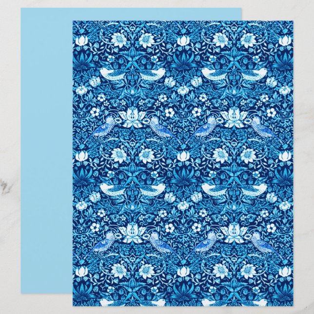 Tapisserie Art Nouveau Oiseau et Fleur, Bleu foncé (Devant / Derrière)