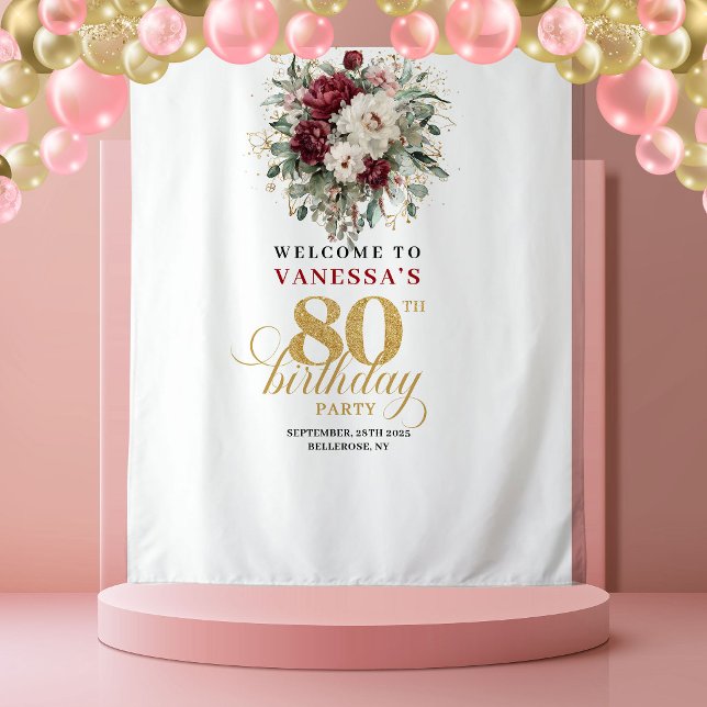 Tapisserie Boho Bourgogne Blush 80e Anniversaire (Boho Burgundy Blush 80th Birthday Tapestry)