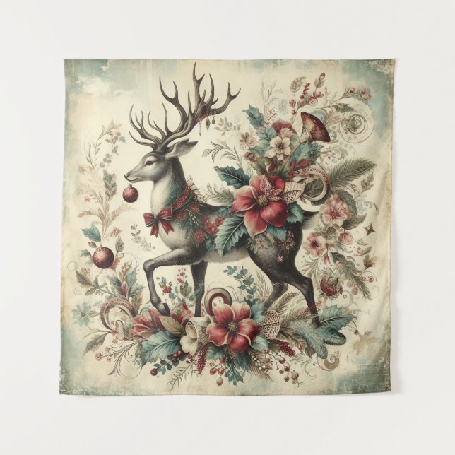 Tapisserie classique de cerfs de Noël (Devant)
