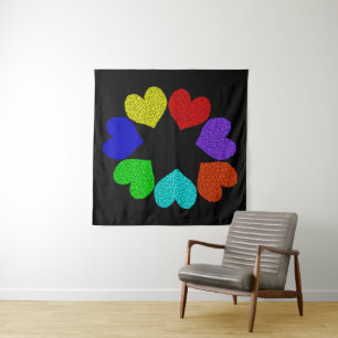 Tapisserie Cœurs d'Amour Arc-en-Ciel Floral