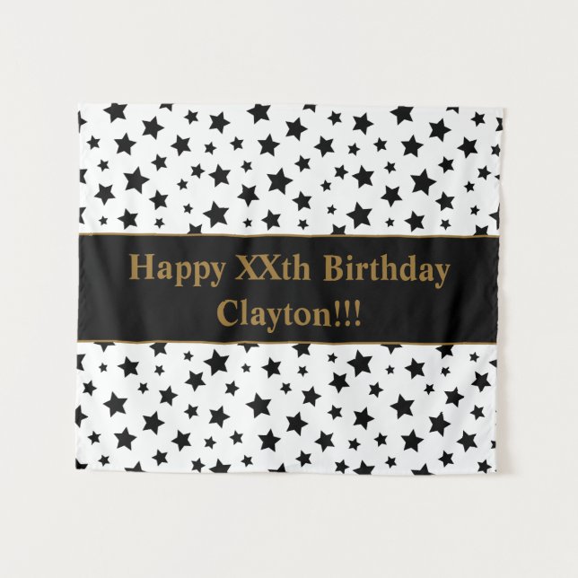Tapisserie d'anniversaire Black Stars With Message (Devant (Horizontal))