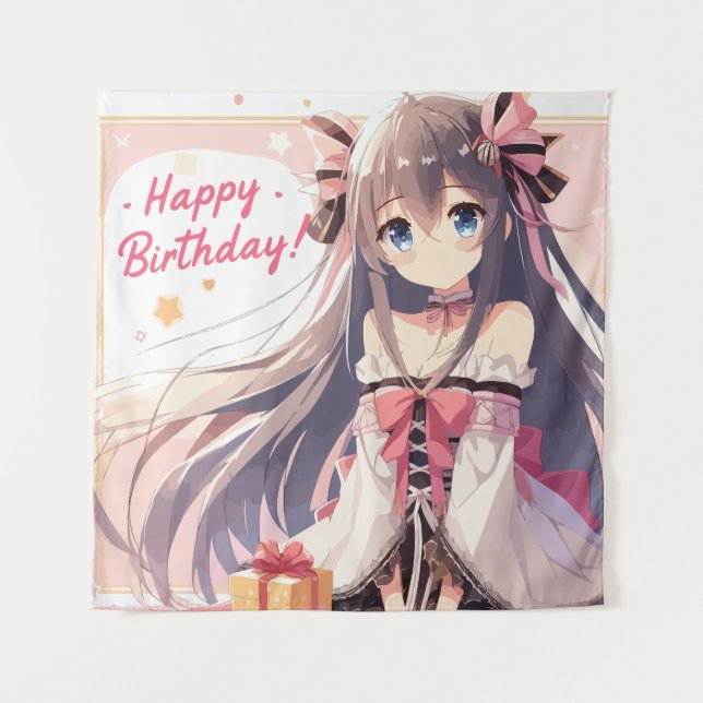 Tapisserie d'anniversaire de fille d'anime (Devant)