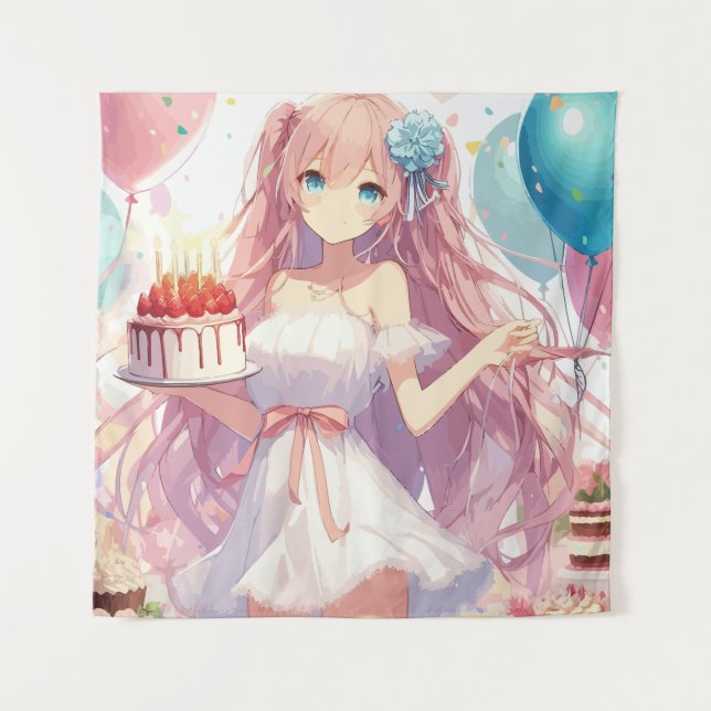 Tapisserie d'anniversaire de fille d'anime (Devant)