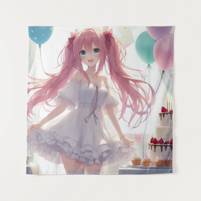 Tapisserie d'anniversaire de fille d'anime (Devant)