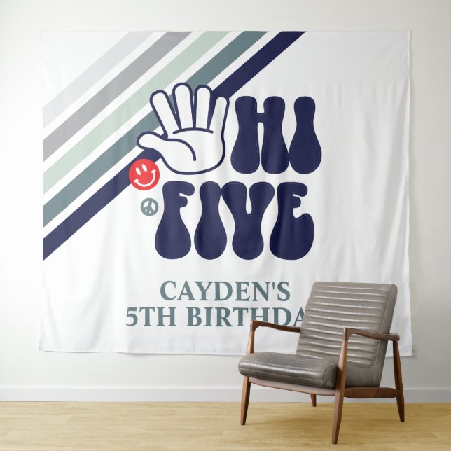 Tapisserie d'anniversaire Hi Five Retro Stripes (En situation (horizontale))