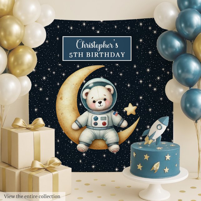Tapisserie d'anniversaire personnalisée avec ours  (Custom Boy Birthday Tapestry with Teddy Bear)