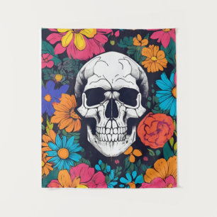 Tapisserie d'art crâne coloré floral