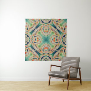 Tapisserie d'art psychédélique Fractale Cyan