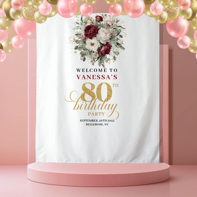 Tapisserie de 80 ans de verdure de Bourgogne chic (Chic Burgundy Greenery 80th Birthday Tapestry)