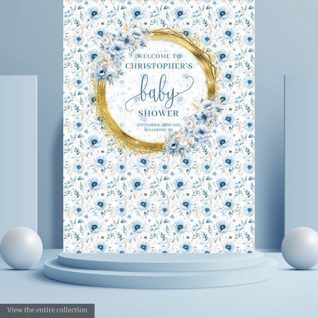 Tapisserie de Baby Shower Bleu Pastel Élégant et O (Stylish Pastel Blue Gold Baby Shower Tapestry

)
