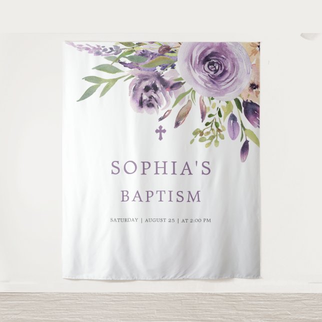 Tapisserie de baptême aux fleurs de rose violette (Devant)