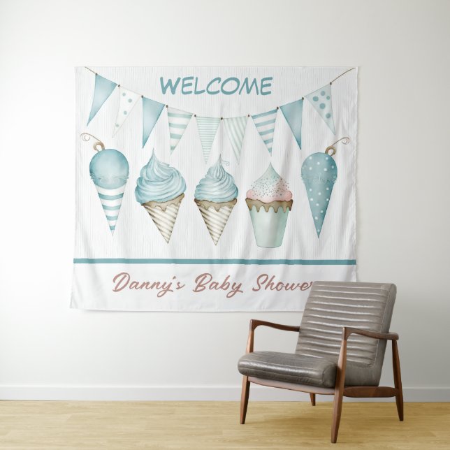 Tapisserie de bienvenue pour Baby Shower garçon (En situation (horizontale))