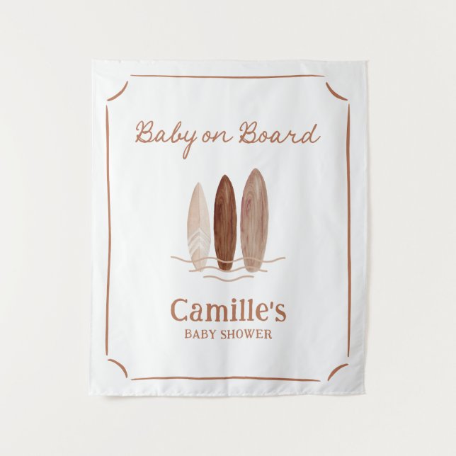 Tapisserie de bienvenue pour douche de bébé surfeu (Devant)