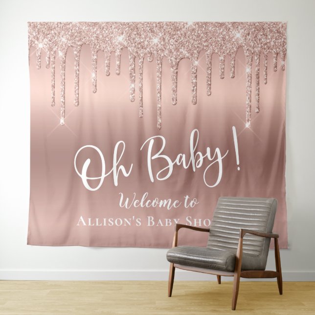 Tapisserie de bienvenue rose gold pailletée pour B (En situation (horizontale))