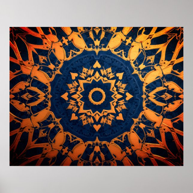 Tapisserie de bleu + or sur une affiche de mur mod (Devant)