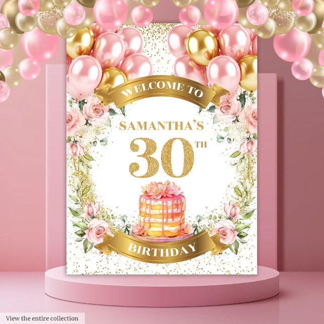 Tapisserie de célébration dorée rose pour 30 ans F (Sweet 30th Birthday Blush Gold Celebration Tapestry)