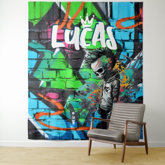 Tapisserie de décoration de chambre avec graffiti  (En situation)