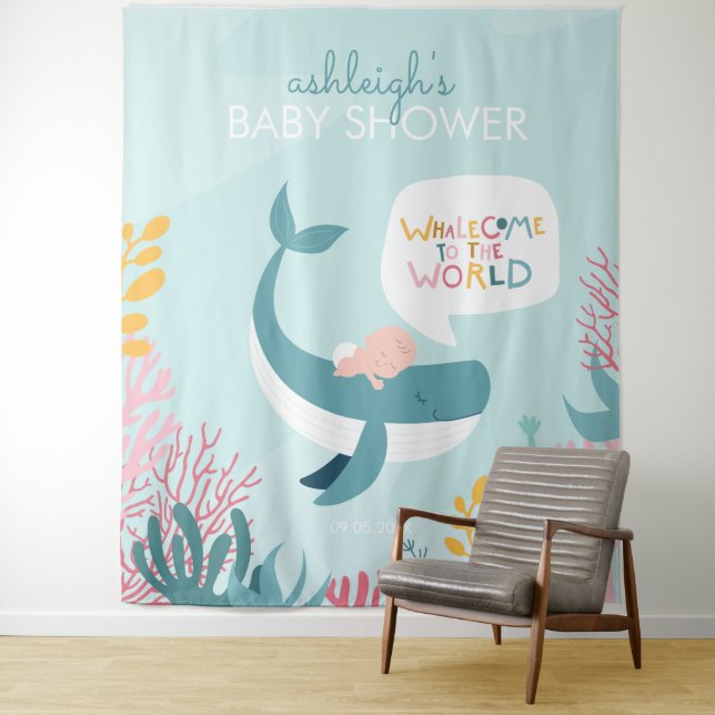 Tapisserie de douche pour bébé baleine mignonne (En situation)