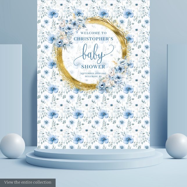 Tapisserie de douche pour bébé bleu pastel doré ad (Lovely Pastel Blue Gold Baby Shower Tapestry

)
