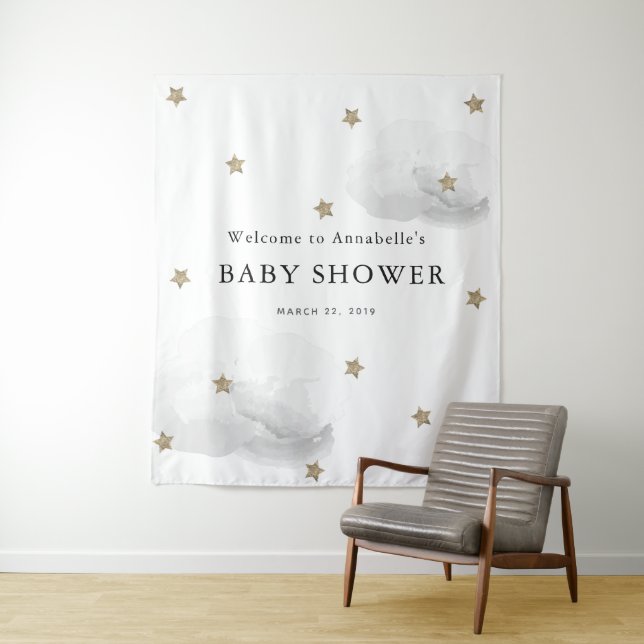 Tapisserie de douche pour bébé Étoiles dorées et n (En situation)