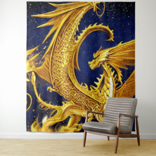 Tapisserie de dragon d'or céleste