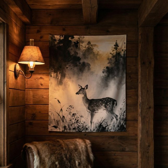 Tapisserie de Faon | Art de la forêt embrumée (Créateur téléchargé)