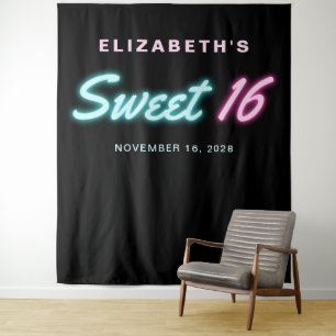 Tapisserie de fête d'anniversaire Sweet 16 Neon Li
