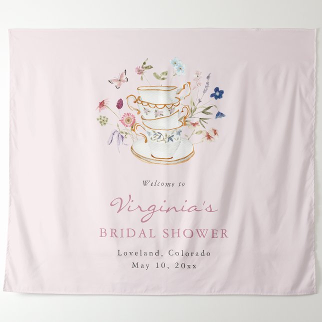 Tapisserie de fête du thé rose (Pink Tea Party Welcome Tapestry by Painted Paperie
)