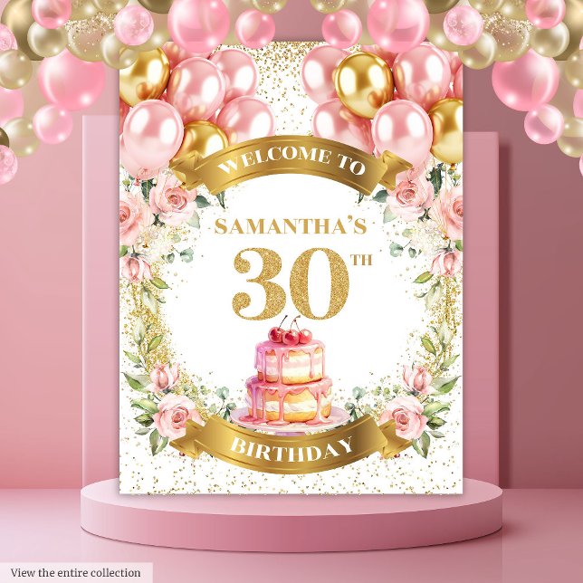 Tapisserie de fête or rose gold pour un charmant 3 (Charming 30th Birthday Blush Gold Party Tapestry)