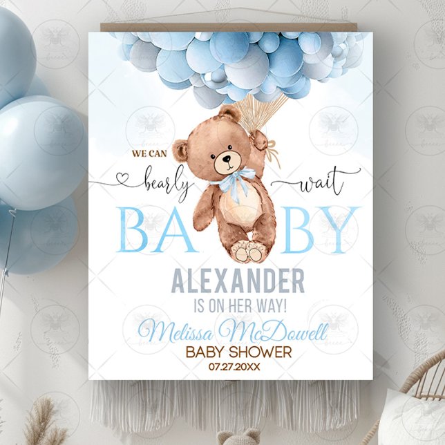 Tapisserie de fête prénatale Teddy Bear Bearly Wai (teddy bear baby shower,boy teddy bear shower,we can bearly wait,teddy baby shower,balloon baby showe)