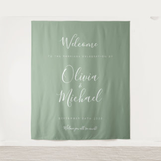 Tapisserie de fond de bienvenue de mariage vert éc