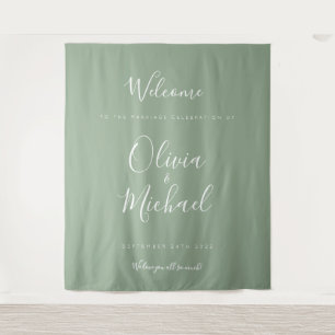 Tapisserie de fond de bienvenue de mariage vert mo
