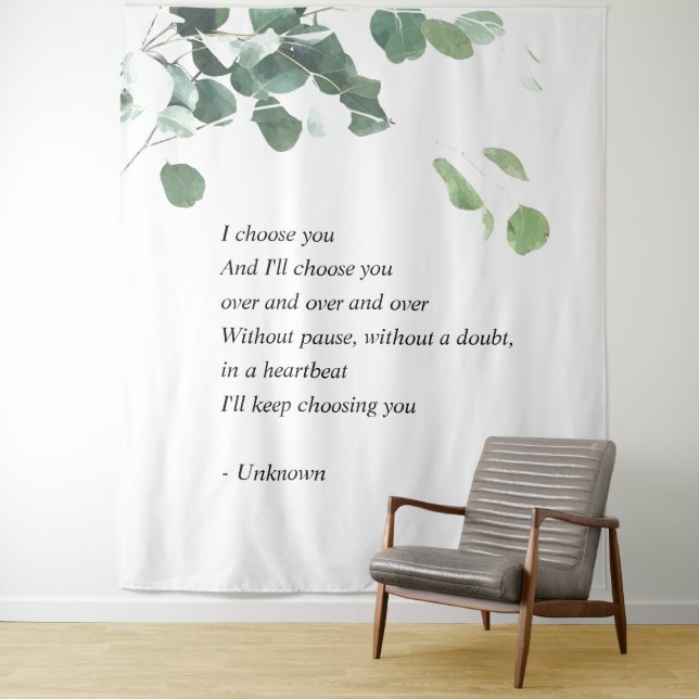 Tapisserie de fond de mariage aquarelle eucalyptus (En situation)