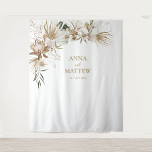 Tapisserie de fond de mariage bohème chic avec nom
