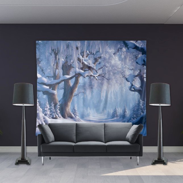 Tapisserie de fond de mur d'arbre de forêt enneigé (Créateur téléchargé)