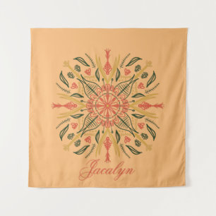 Tapisserie de mandala botanique boho orange nom