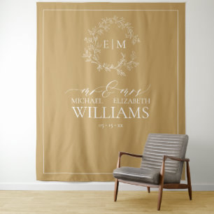 Tapisserie de mariage à monogramme à crête feuillu