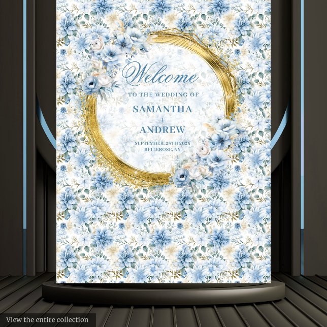 Tapisserie de mariage bleu poussiéreux aquarelle d (Luxury Watercolor Dusty Blue Gold Wedding Tapestry)