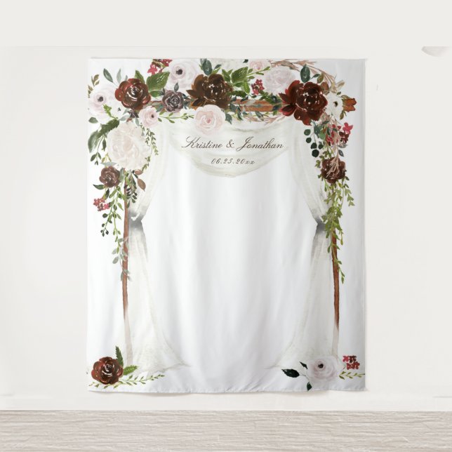 Tapisserie de mariage florale rose burgonde rustiq (Devant)