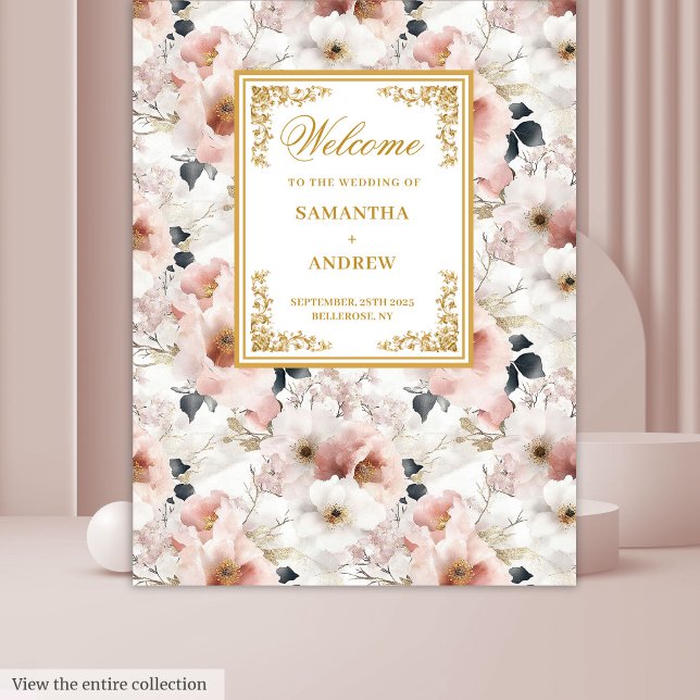 Tapisserie de mariage florale rose poussiéreuse d' (Elegant Script dusty pink floral wedding tapestry)