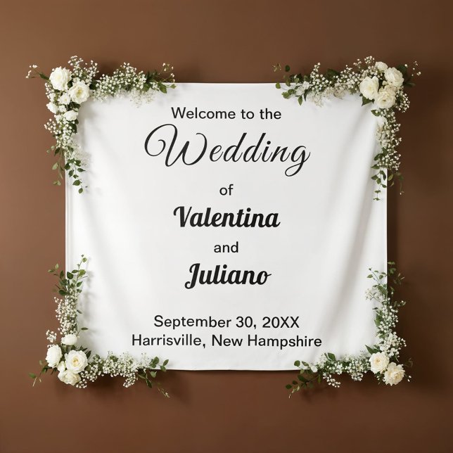 Tapisserie de mariage noir et blanc (Typography style black and white wedding tapestry)