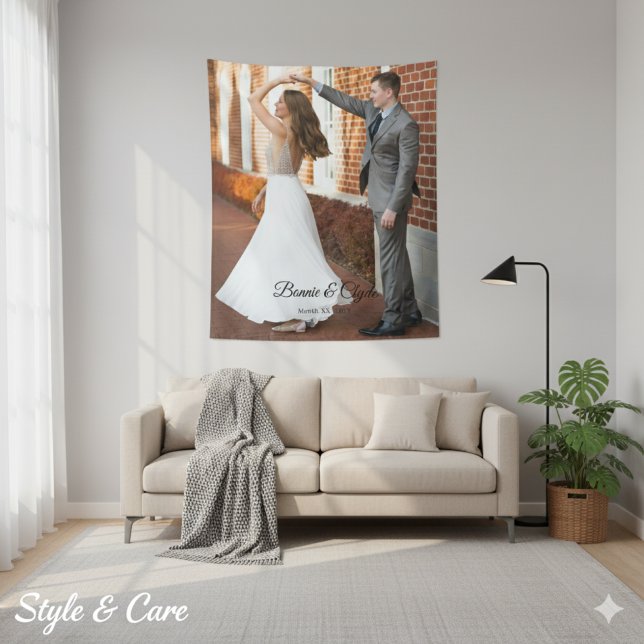 Tapisserie de mariage unique avec photo personnali (Unique Wedding Memory Tapestry with Custom Photo)