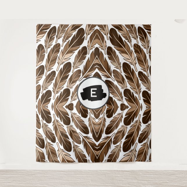 Tapisserie de monogramme sur mesure - Plumes Brown (Devant)