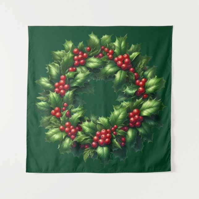 Tapisserie de Noël Holly Wreath (Devant)