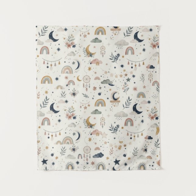 Tapisserie de nurserie céleste Boho | Lune étoile  (Devant)