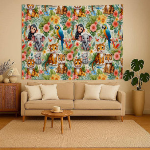Tapisserie de nurserie tropicale pour bébés animau