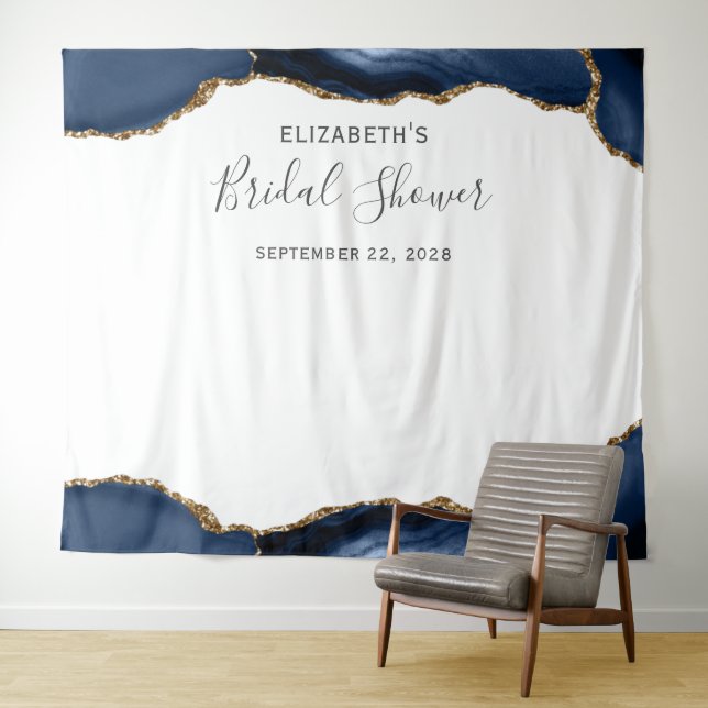 Tapisserie de photomaton de mariage Navy Blue Gold (En situation (horizontale))