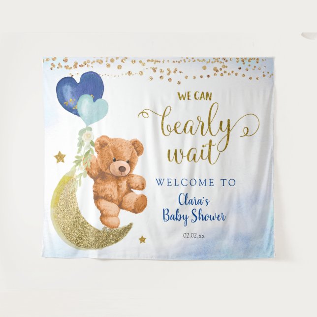 Tapisserie de signe de Baby Shower avec ours bleu  (Devant (Horizontal))