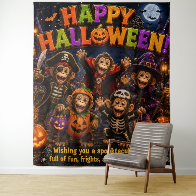 Tapisserie de singe Happy Halloween/Soirée Hallowe (En situation)