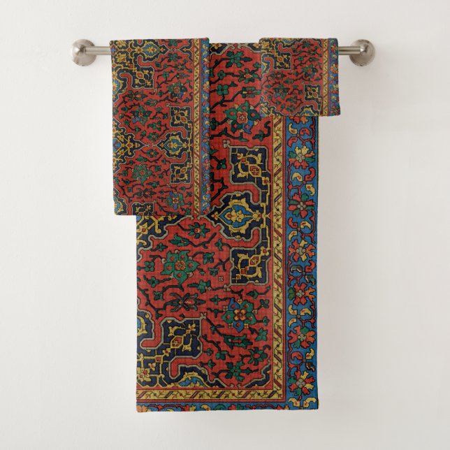 Tapisserie de tapis persan rouge bleu classique (En situation)